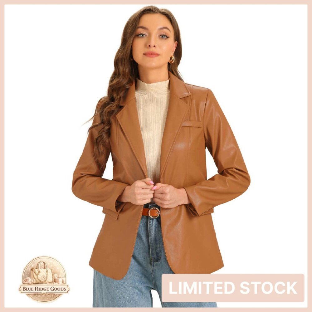 Faux Leather Biker Jacket Oversized Blazer Chic Moto Casual Long Sleeve